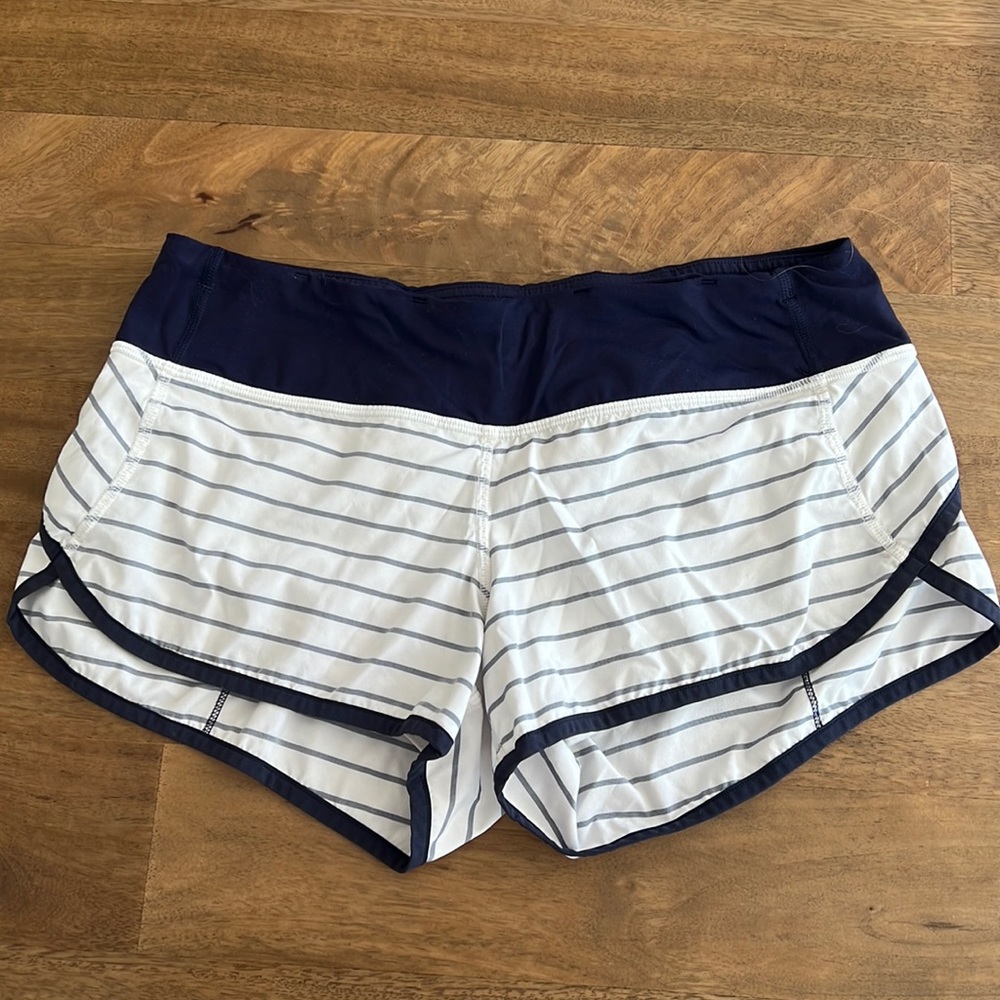 lululemon athletica Navy and White Striped Athletic Shorts